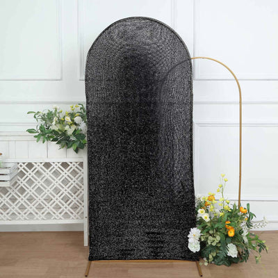 6ft Black Shimmer Tinsel Spandex Chiara Backdrop Stand Cover For Fitted Round Top Wedding Arch