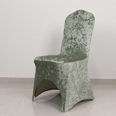 Crushed Velvet Spandex Banquet Chair Cover Fitted Slipcover Sage Green - Stretch 190GSM Slipcover with Foot Pockets