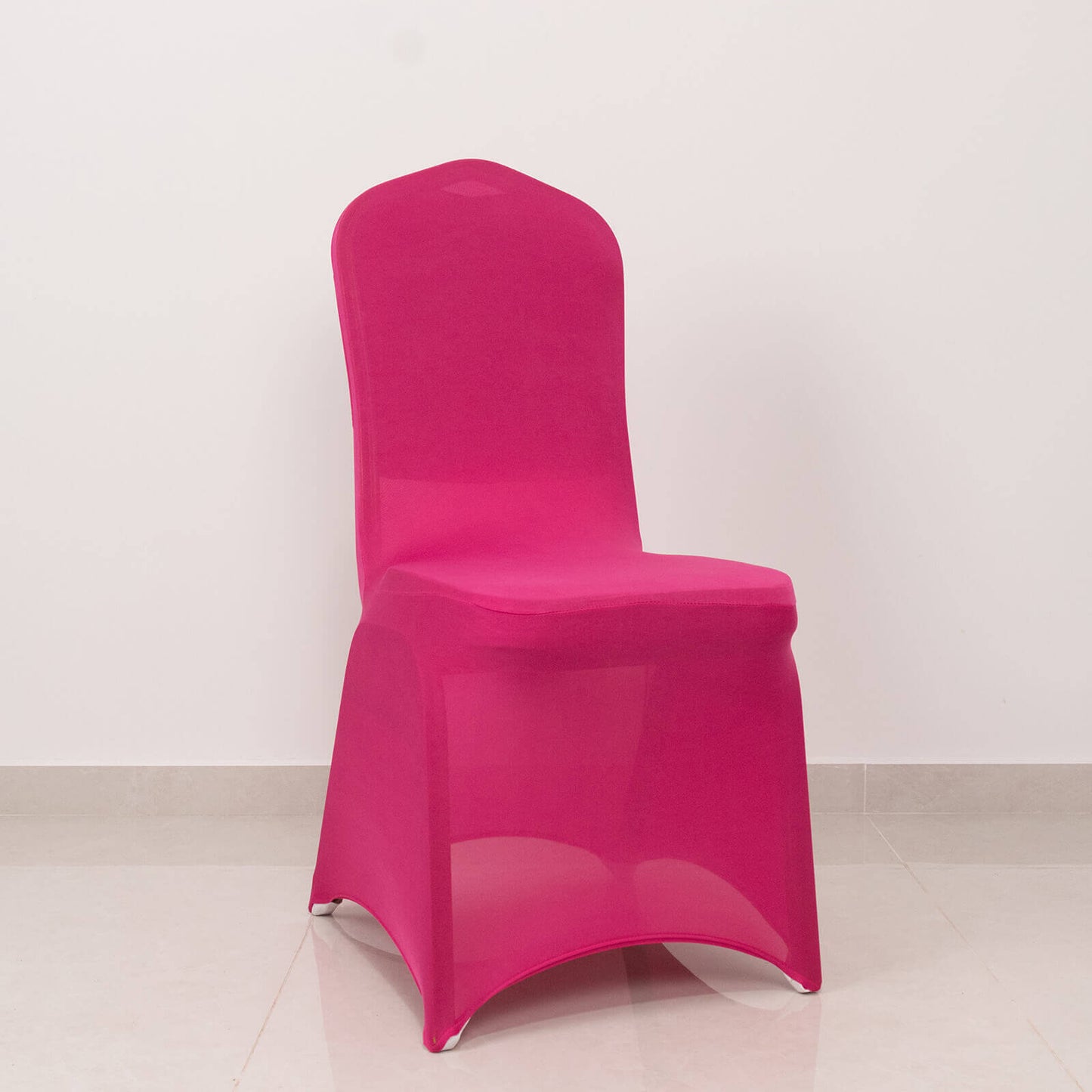 Spandex Chair Cover with Silver Rhinestone Buckled Sash Band Fuchsia - Stretch Fitted Slipcover