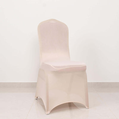 Spandex Chair Cover with Silver Rhinestone Buckled Sash Band Blush - Stretch Fitted Slipcover