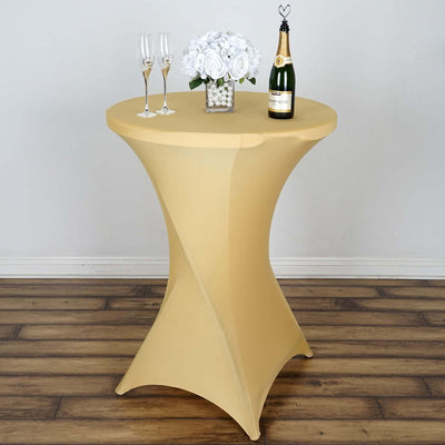 Spandex 30" Round Cocktail Table Cover Champagne - Easy to Maintain Stretch Fitted Highboy Tablecloth