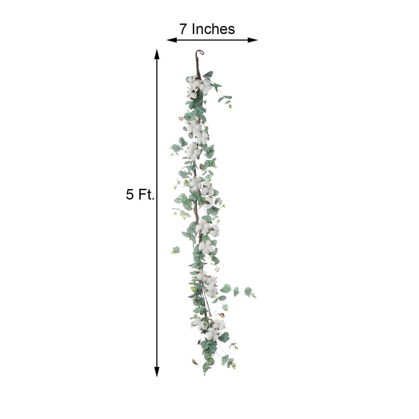 5ft Green Artificial Eucalyptus Leaf, White Cotton Ball Garland Vine