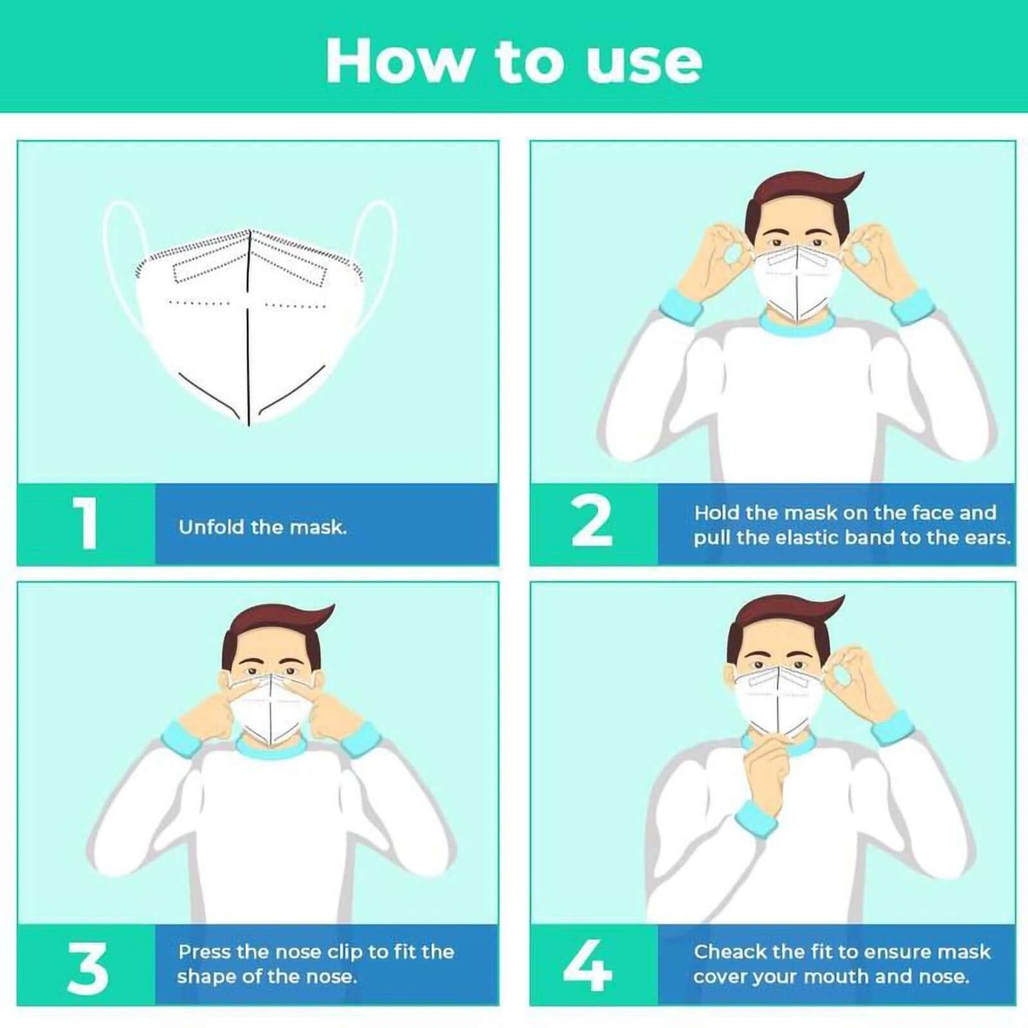 5 Pack KN95 Face Mask With 5 Layer Filters, Elastic Ear Loops And Nose Bridge Clip