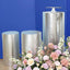 Set of 5 Metallic Silver Spandex Cylinder Pedestal Stand Covers, Shiny Stretchable Pillar Prop Covers - 130 GSM