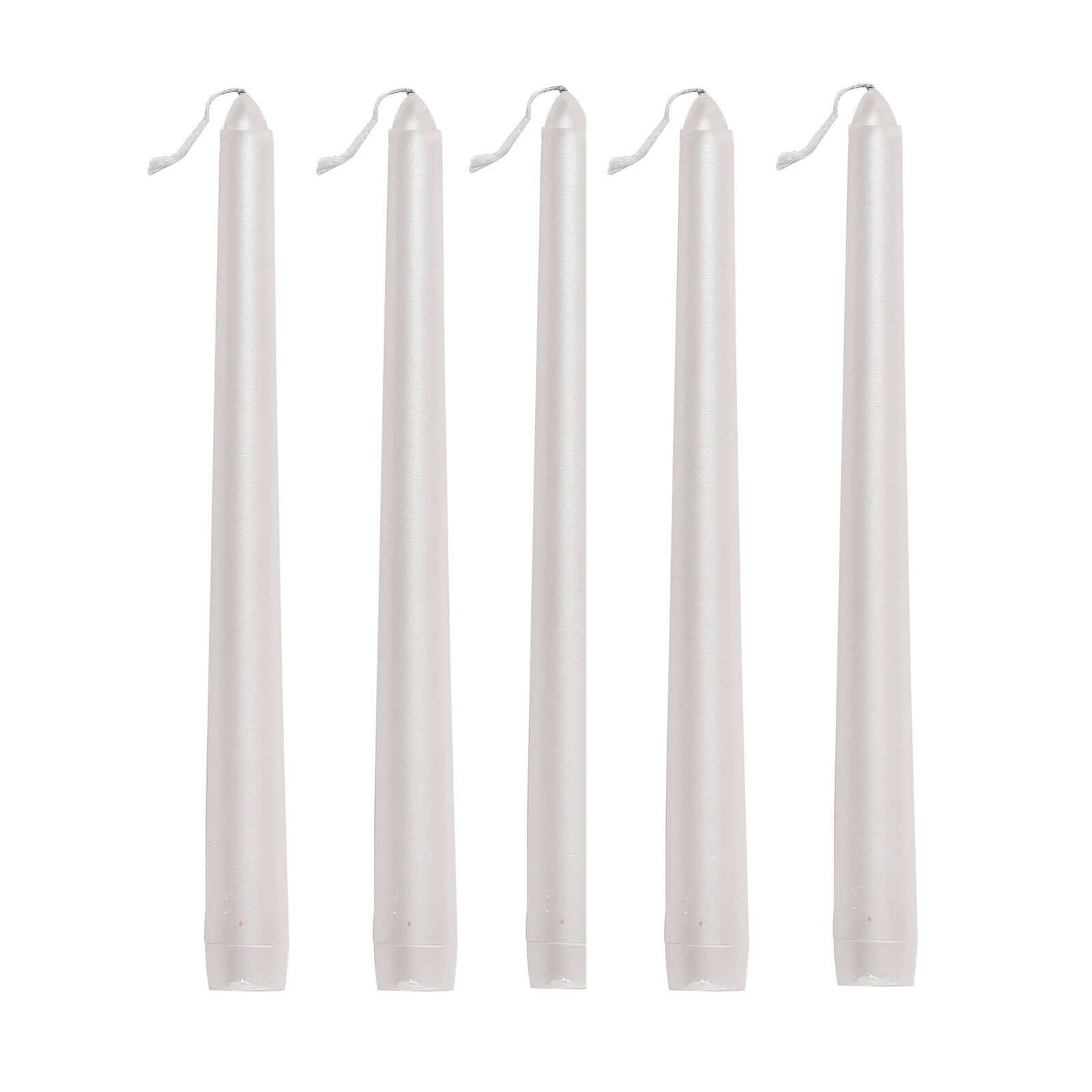 12-Pack Taper Candles Premium Wax Design Metallic Pearl White - Unscented Candles for Upscale Settings 10"