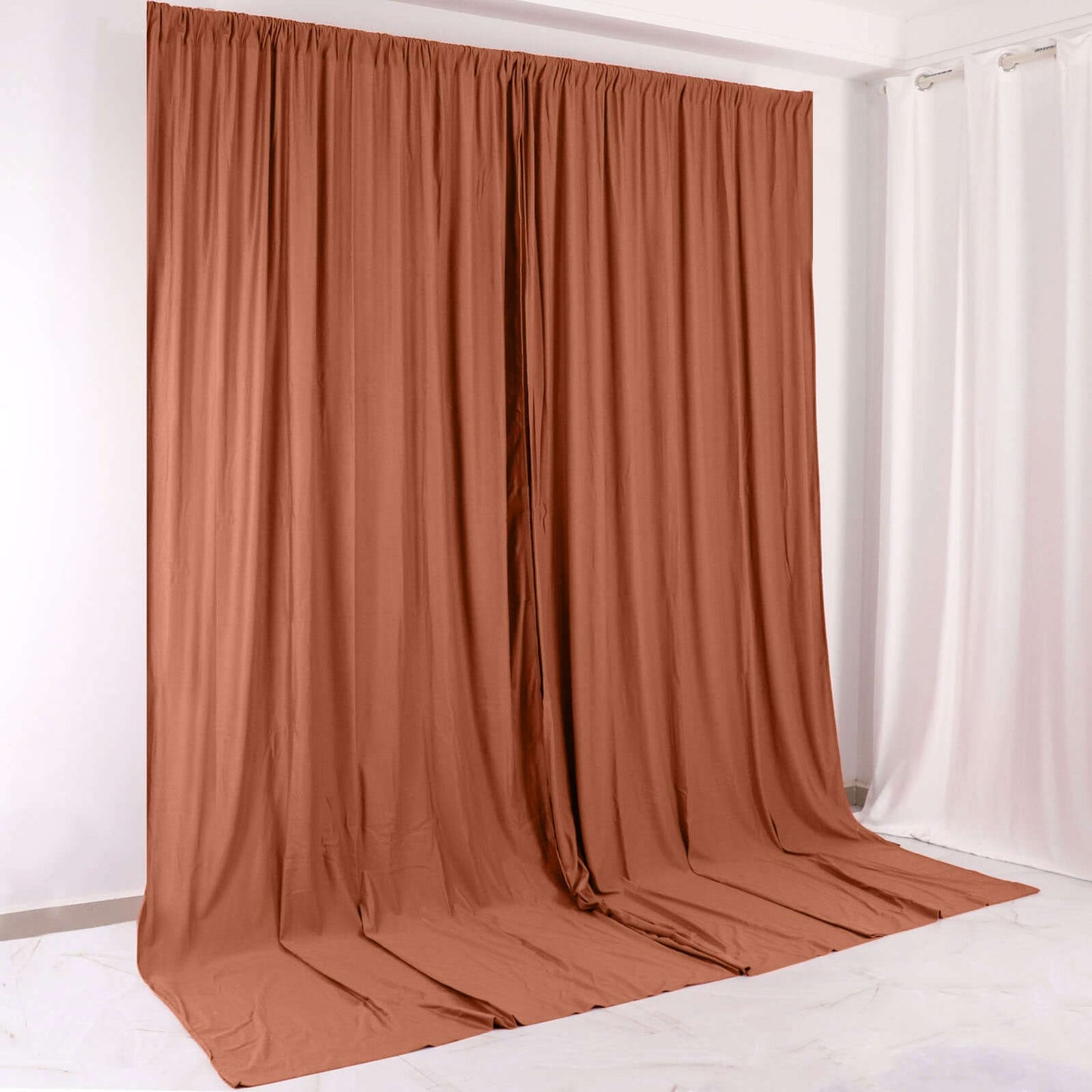 2 Pack Terracotta (Rust) Scuba Polyester Event Curtain Drapes, Durable Flame Resistant Backdrop Event Panels Wrinkle Free with Rod Pockets - 10ftx10ft
