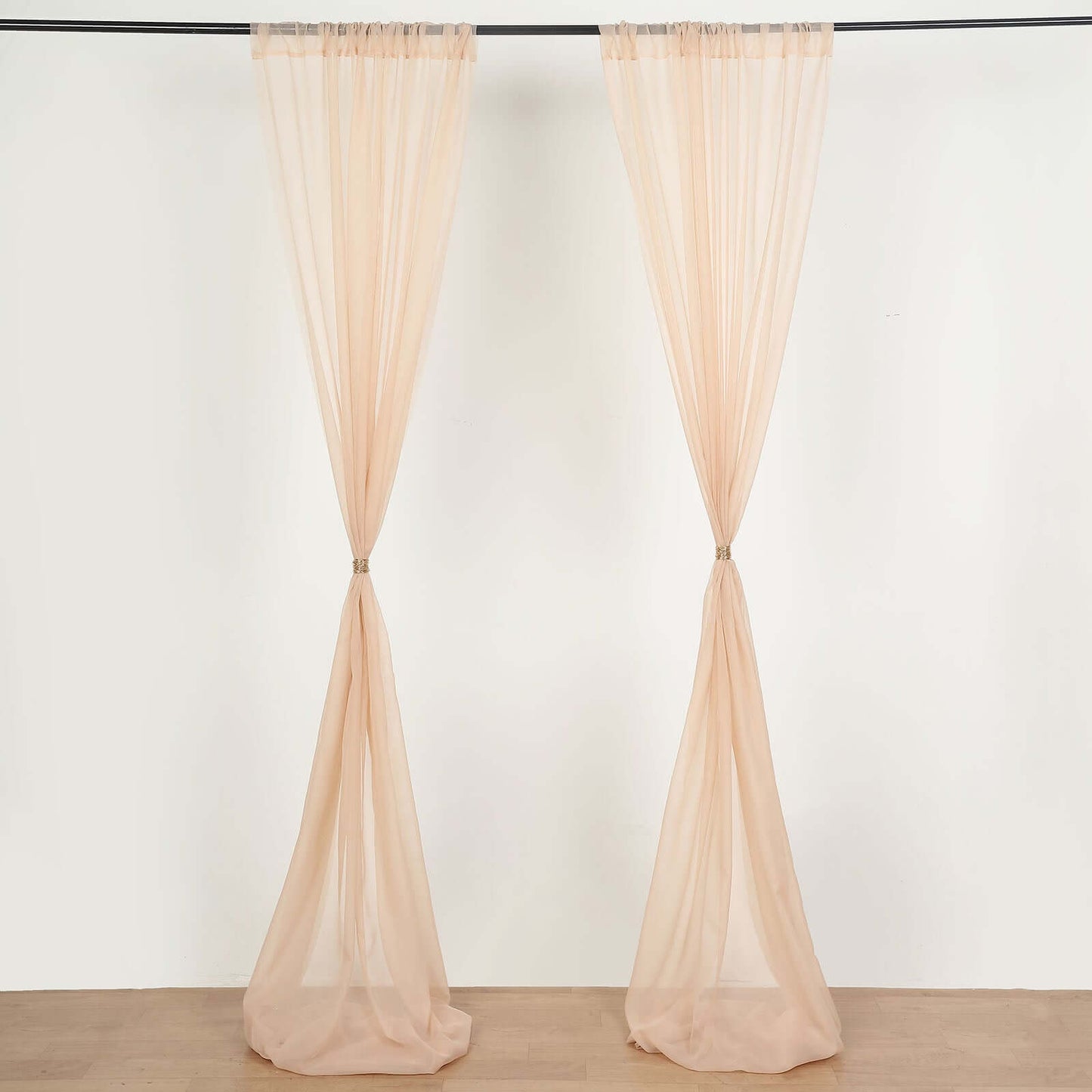 2 Pack Nude Sheer Chiffon Event Curtain Drapes, Durable Flame Resistant Organza Backdrop Event Panels With Rod Pockets - 10ftx10ft
