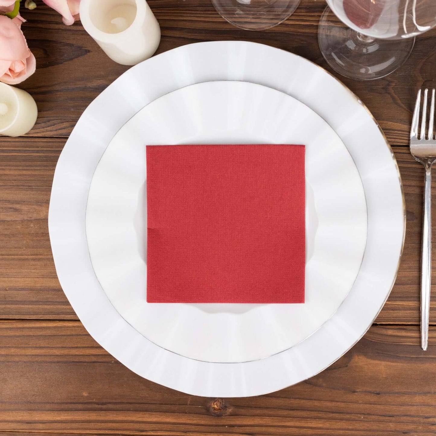 20 Pack Linen-Like Paper 5"x5" Napkins Burgundy - Highly Absorbent Airlaid Napkins