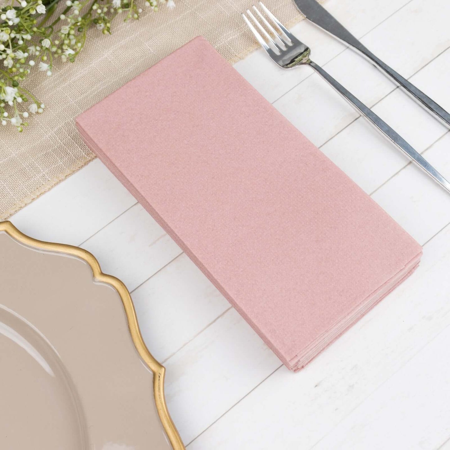 20 Pack Linen-Like Paper 8.5"x4" Napkins Dusty Rose - Highly Absorbent & Disposable Airlaid Guest Towels