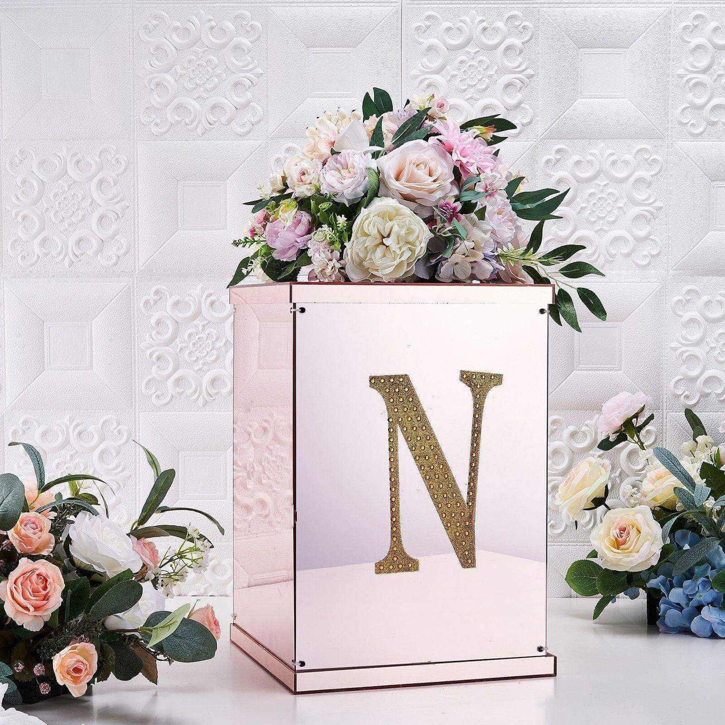 Decorative Rhinestone Alphabet "N" Letter Stickers, Glitter Adhesive Craft Letters Gold DIY Sparkle Embellishments 8"