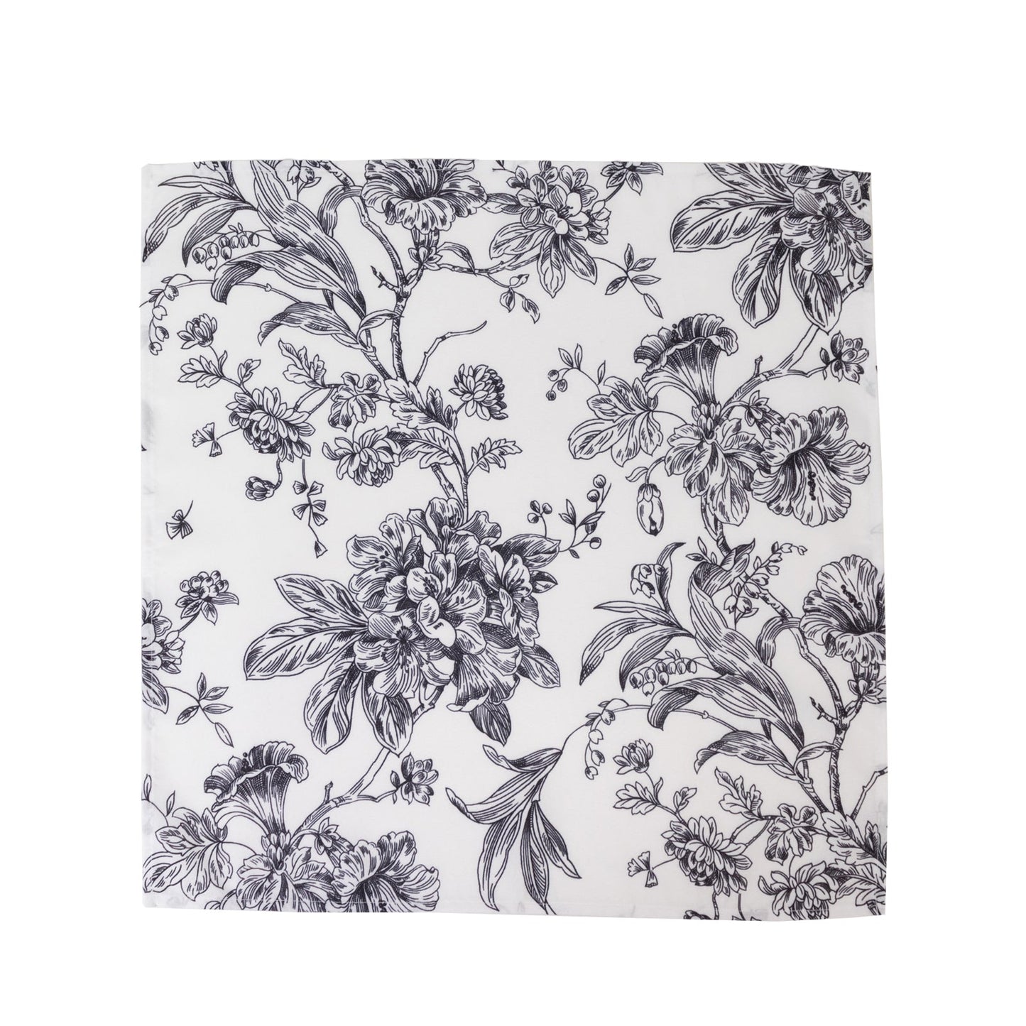 5 Pack Polyester 20"x20" Dinner Napkins White with Black French Toile Pattern - Reusable Floral Cloth Napkins