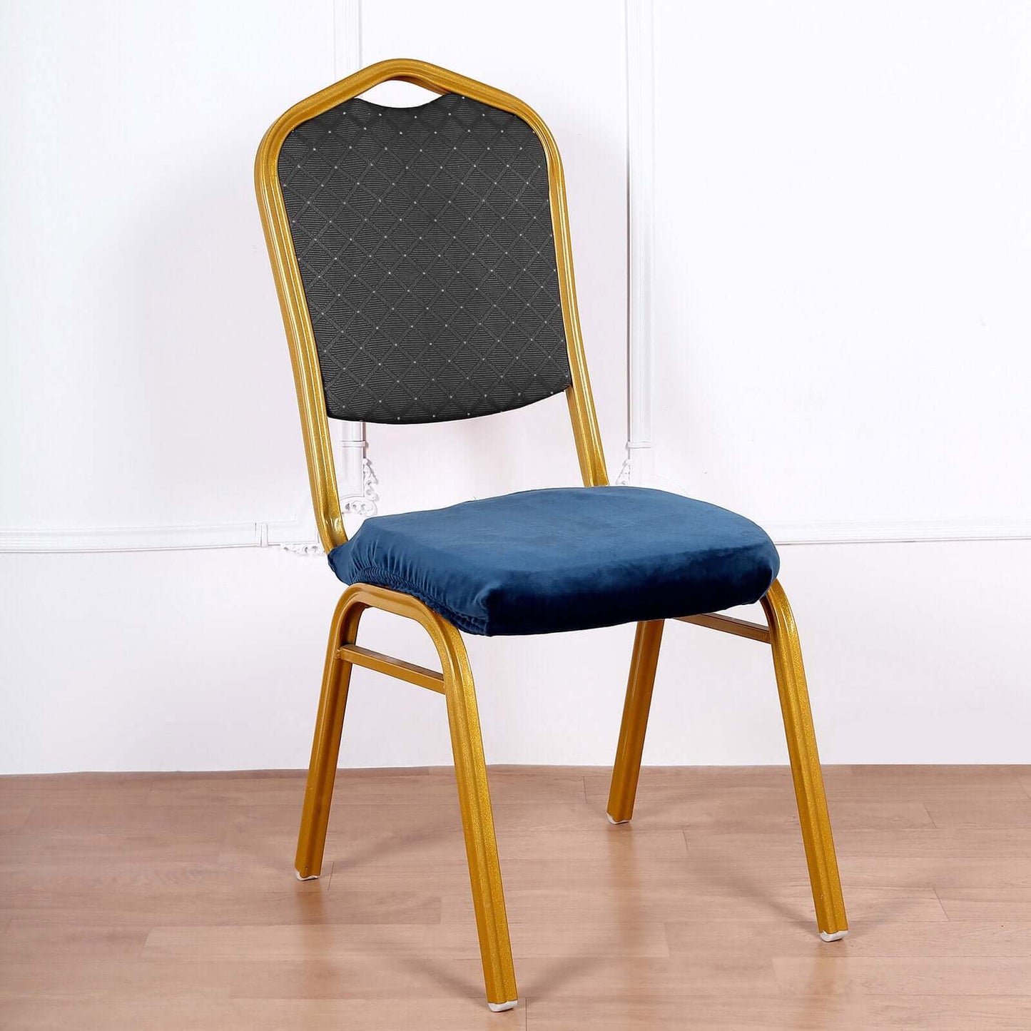 Velvet Chair Cushion Protector Stretch with Tie for Dining Chairs Navy Blue - Durable Cover for Formal Gatherings