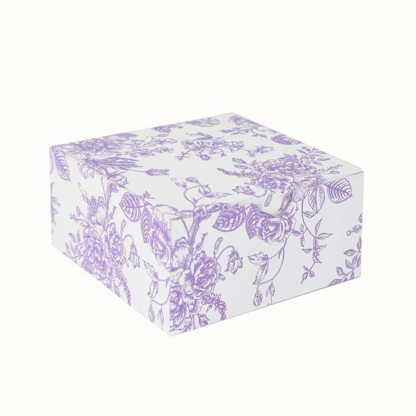 25 Pack Party Favors Boxes in French Toile Pattern, Matte Lavender and White Candy Gift Boxes - Cardstock Paper - 4"x4"x2"
