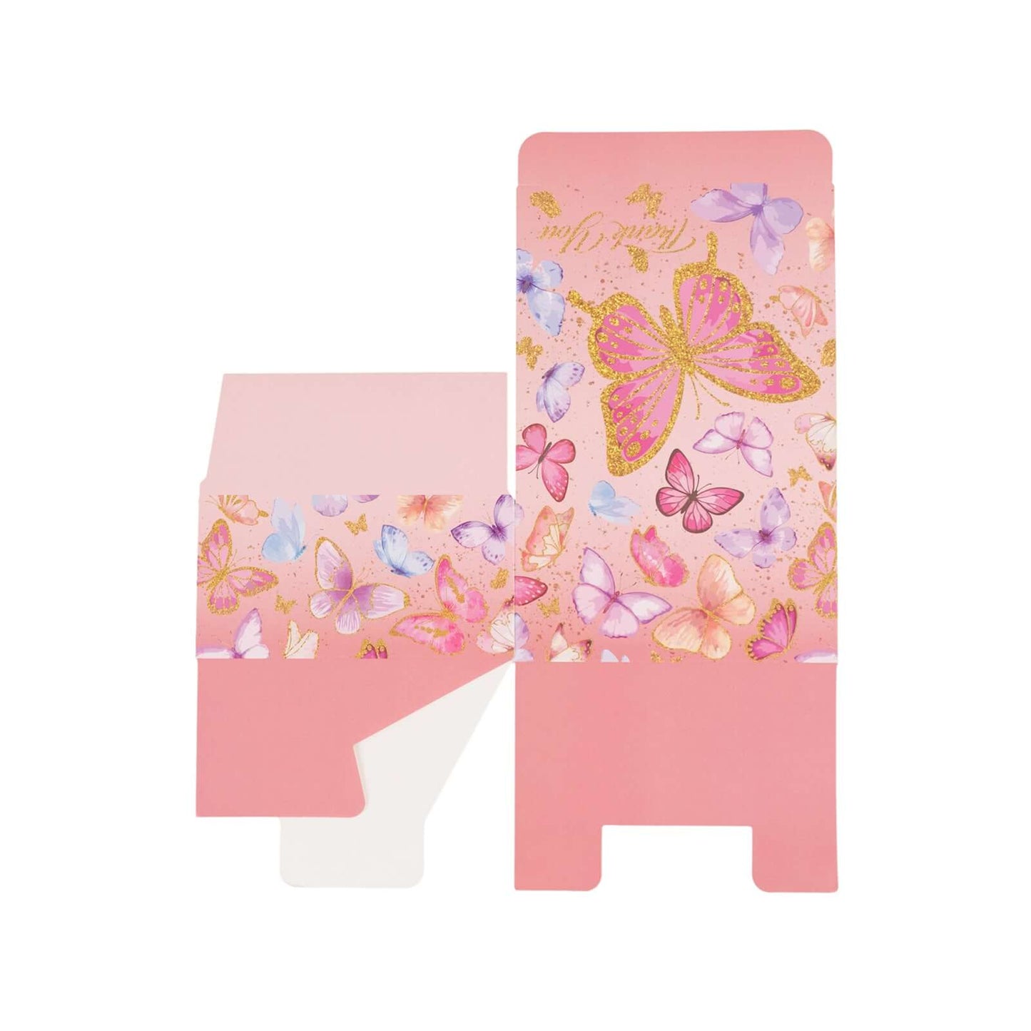 25 Pack Pink Butterfly Themed Candy Gift Boxes with "Thank You" Print, Cardstock Paper Party Favor Boxes - 4"x4"x2"