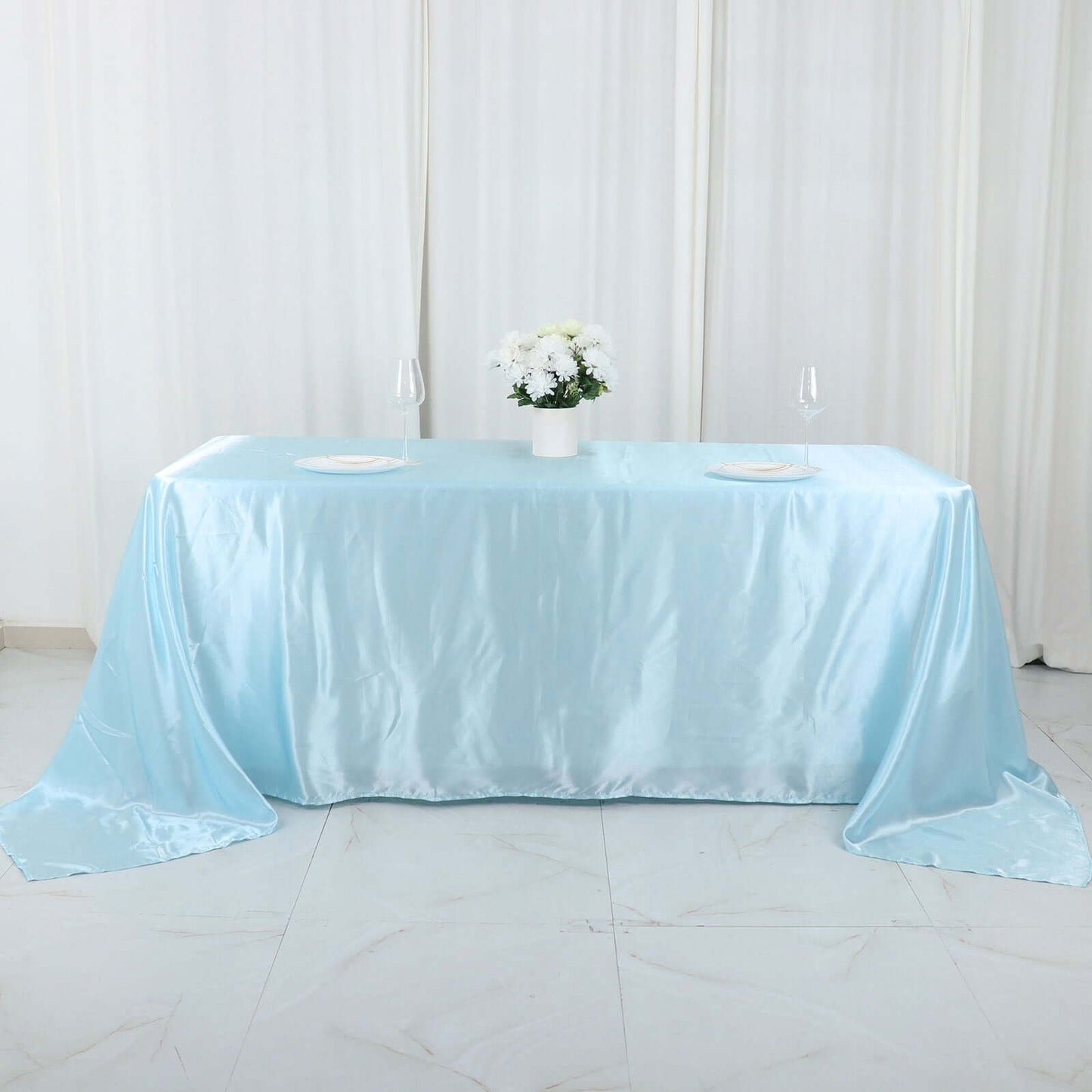 Satin Rectangular 90"x132" Tablecloth Light Blue - Seamless Table Cover
