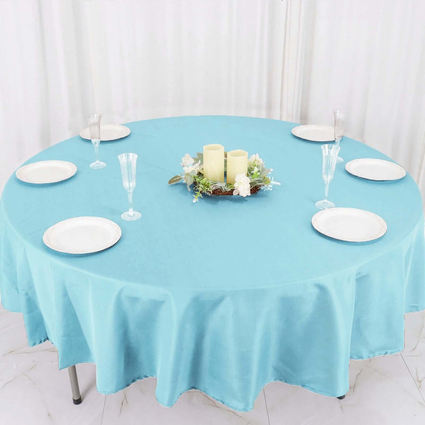 Polyester 90" Round Tablecloth Light Blue - Stain & Wrinkle-Resistant Table Cover