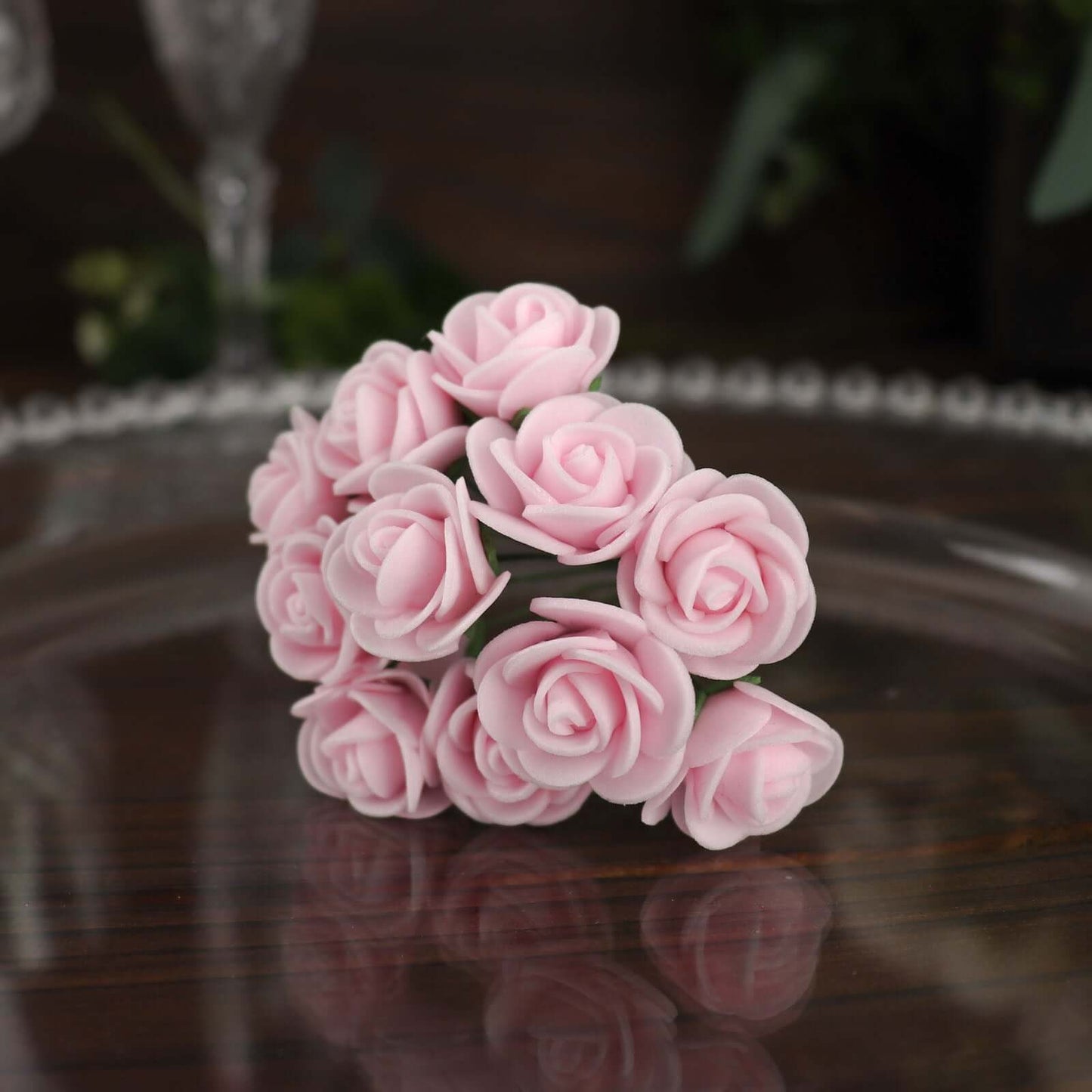 48 Roses 1" Pink Real Touch Artificial DIY Foam Rose Flowers With Stem, Craft Rose Buds