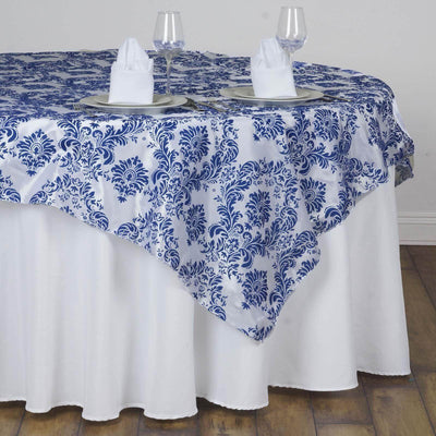 Flocking 60’’x60’’ Table Overlay Square Tablecloth Royal Blue - Damask Table Cover - Overlays