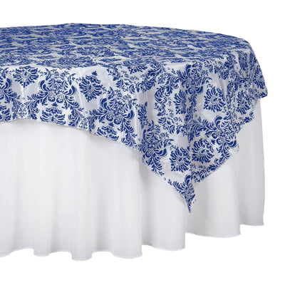 Flocking 60’’x60’’ Table Overlay Square Tablecloth Royal Blue - Damask Table Cover - Overlays
