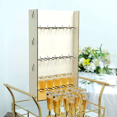 3-Tier Wooden Rectangle Champagne Wall Glass Holder in White for Rustic Events & Banquets