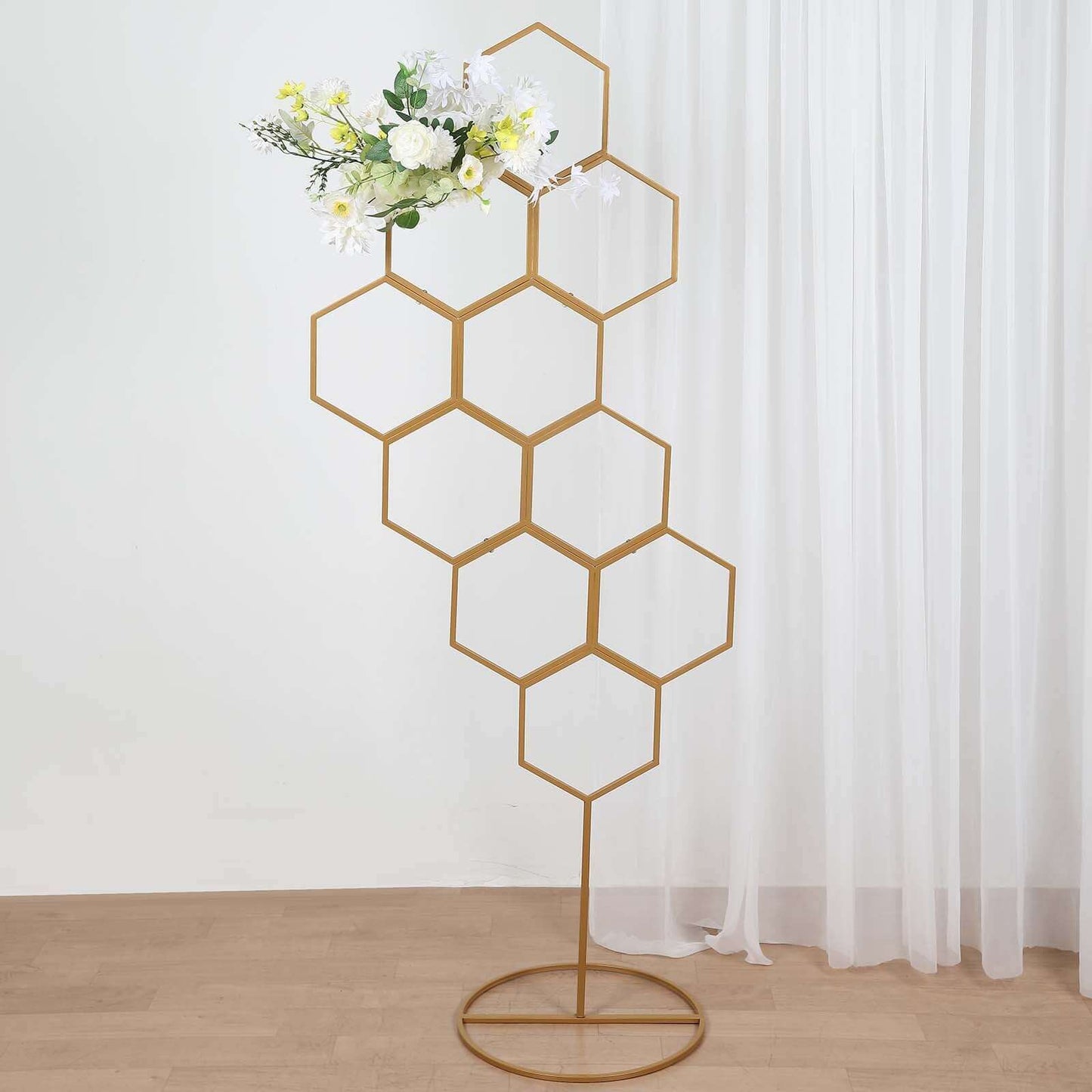 6ft Gold Metal Honeycomb Wedding Flower Frame Backdrop Stand, Floor Standing Balloon Display Arch