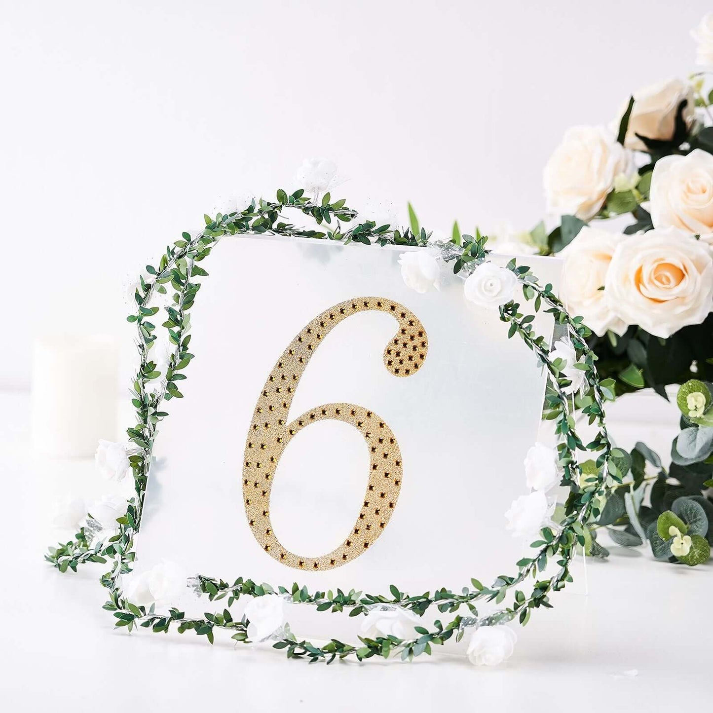 Decorative Rhinestone Number "6" Stickers, Glitter Adhesive Craft Numbers Gold DIY Sparkle Embellishments 8"