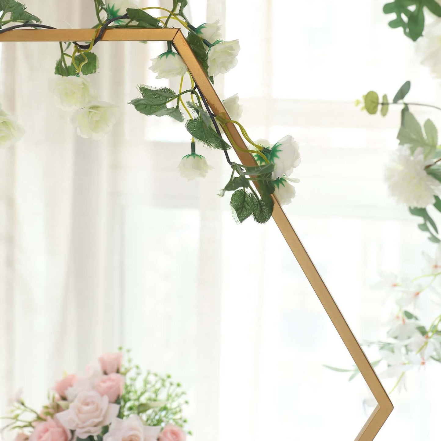 Hexagon Wedding Arch Table Centerpiece Metal Gold - Self-Standing Geometric Flower Balloon Stand 24"