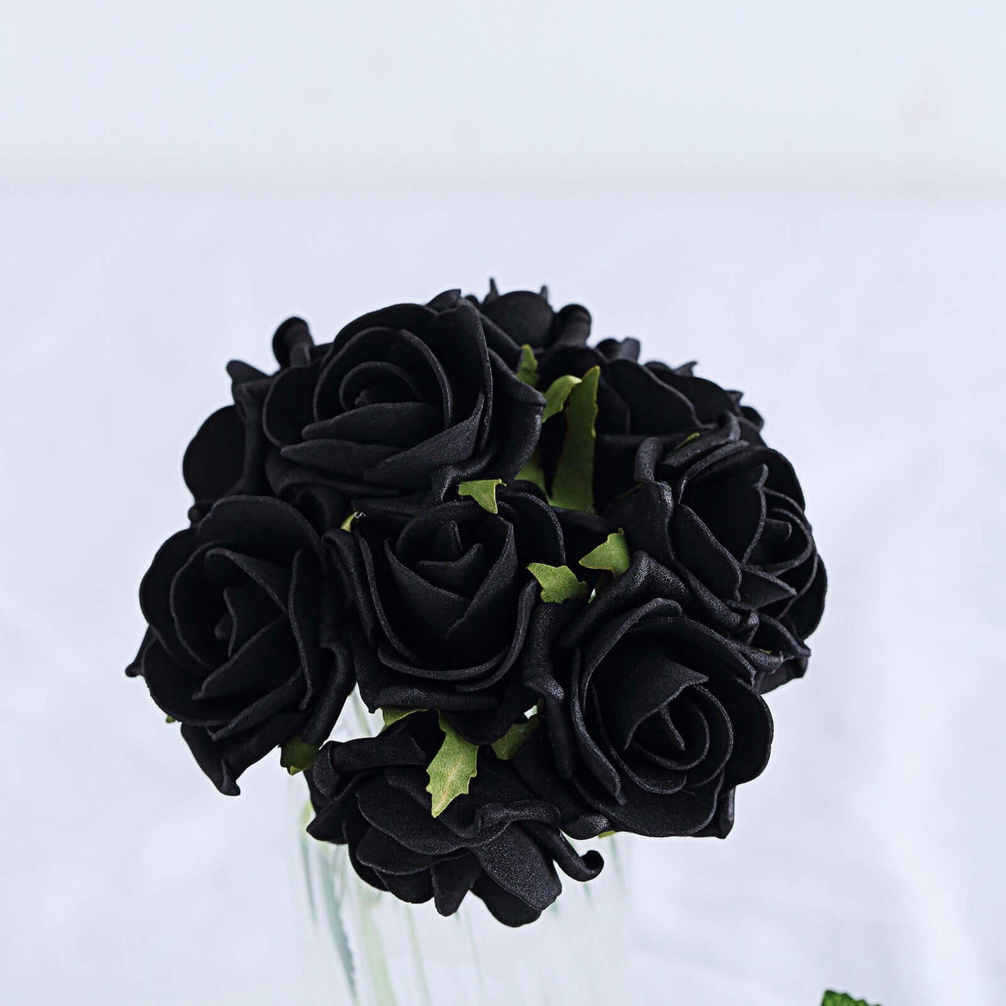 24 Roses 2" Black Artificial Foam Flowers With Stem Wire and Leaves