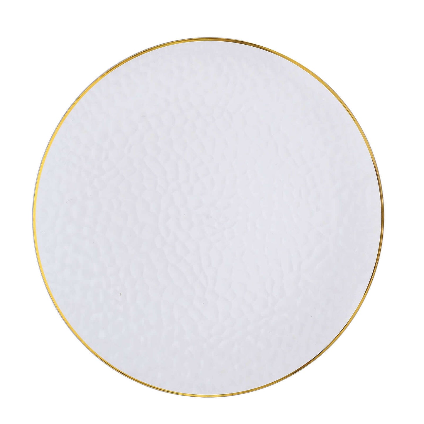 6-Pack Economy Plastic Round Charger Plates 13" in Clear Hammered Design with Gold Rim, Decorative Dinner Party Serving Plates