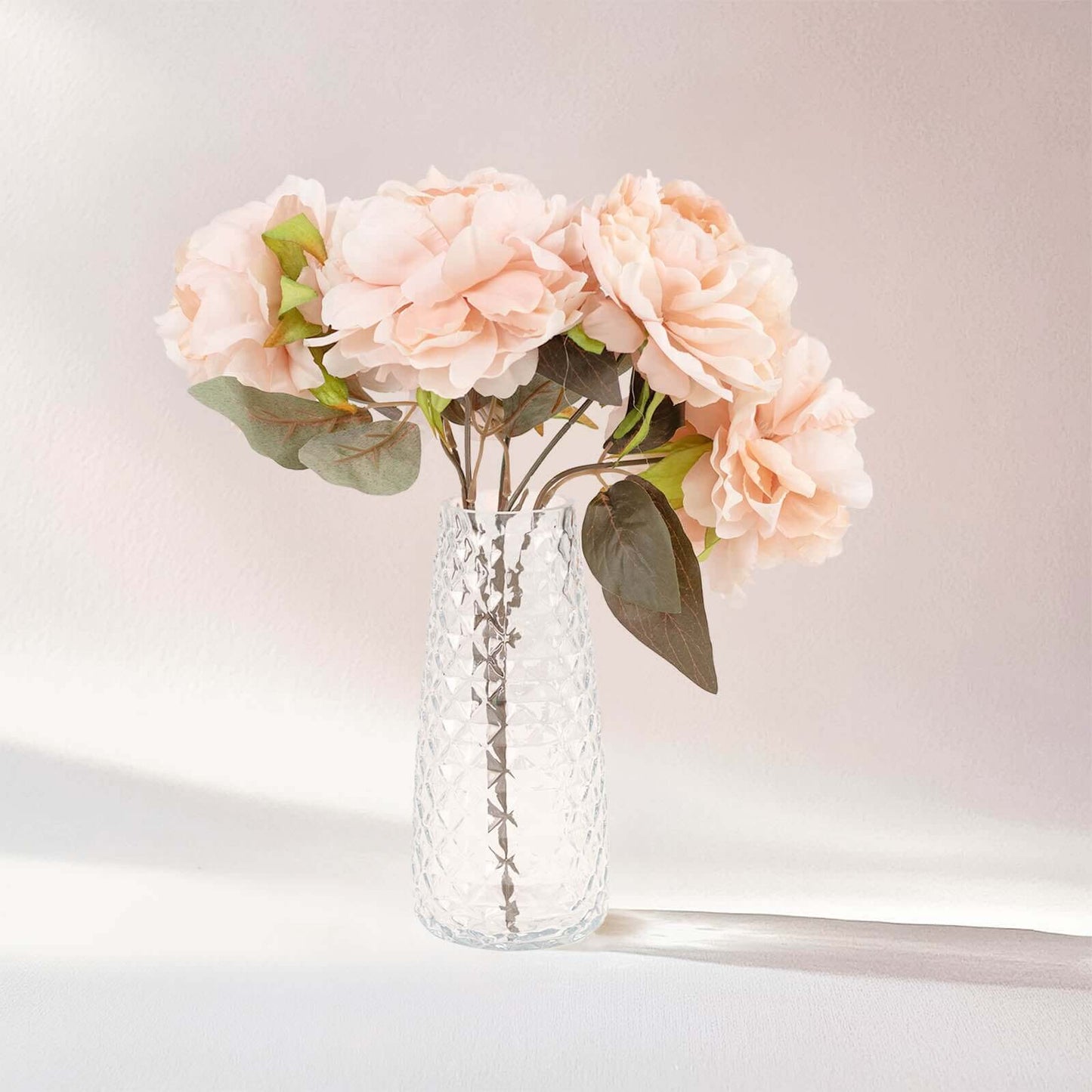 6-Pack Glass Urn Vases Clear with Diamond Crystal Cut Pattern - Stylish Decorative Design for Event Decor 8.5"