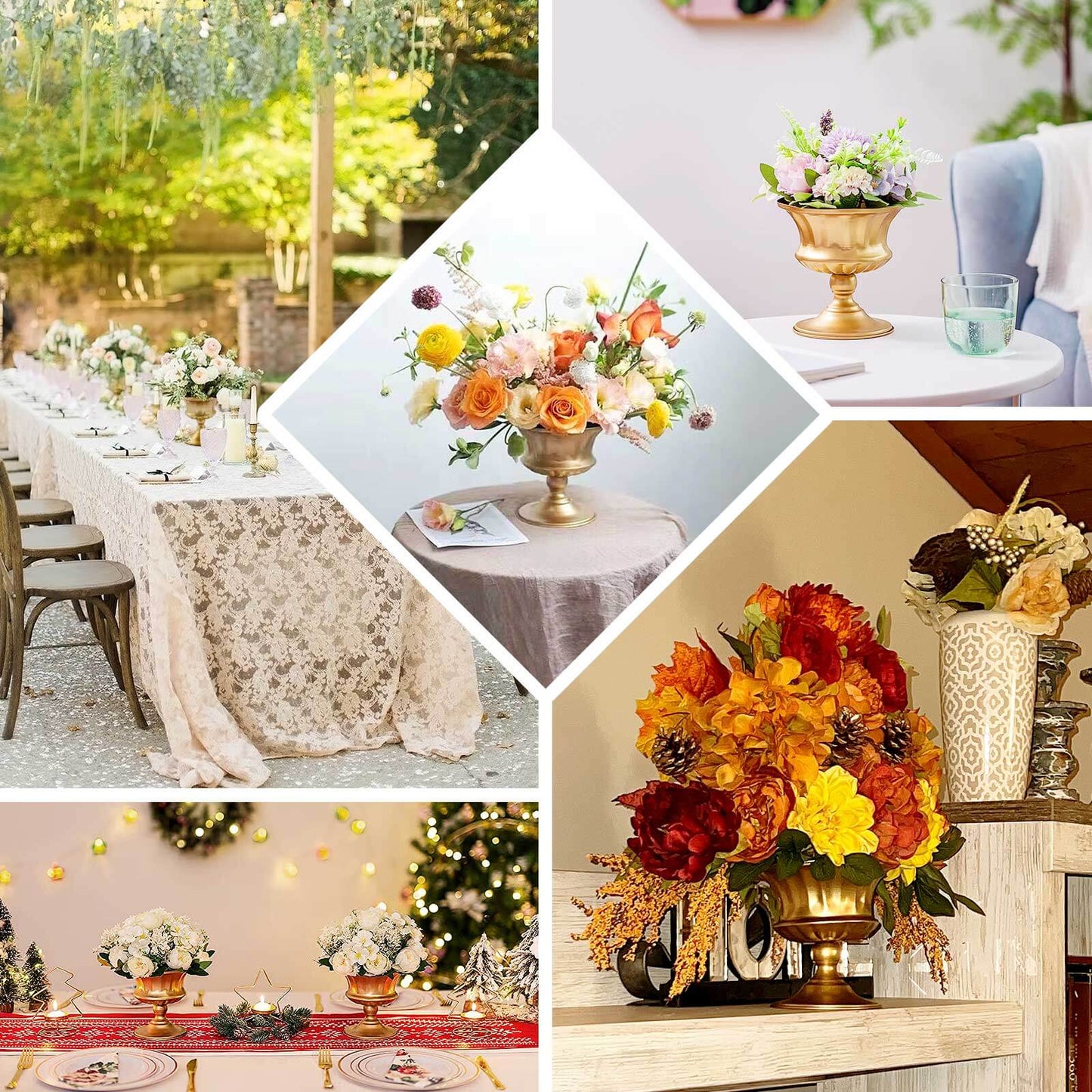 2-Pack Metal Pedestal Flower Vases Roman Style Gold - Sophisticated Mini Compote Vase for Table Settings 6"