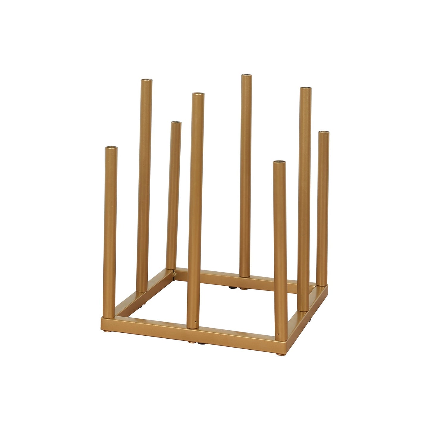 Flower Vase Gold Metal Minimalist 8-Tubes Square Base Design - Single Stem Bud Centerpiece for Arrangements 10"