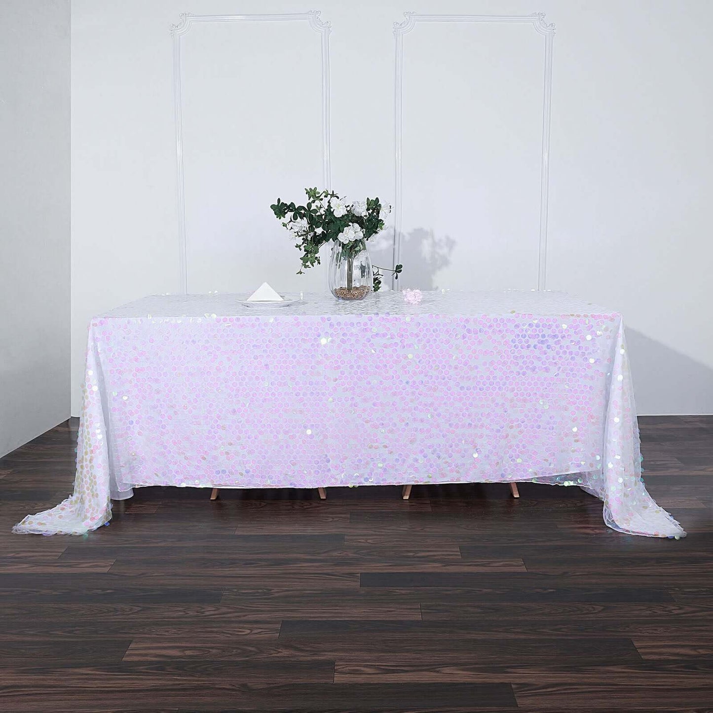 Sequin 90"x132" Rectangle Tablecloth Iridescent - Seamless Big Payette Table Cover