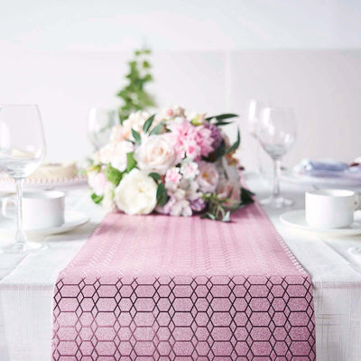 Glitter Paper 9ft Table Runner Roll Rose Gold Disposable Geometric Honeycomb Pattern - Stylish Table Decor