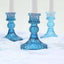 6-Pack Glass Taper Candlestick Holders Diamond Pattern Design Assorted Blue - Reversible Crystal Pillar Votive Stands 4"
