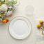 10-Pack White Plastic Dessert Plates â€“ 8" Round with Gold Beaded Rim, Disposable for Parties & Events