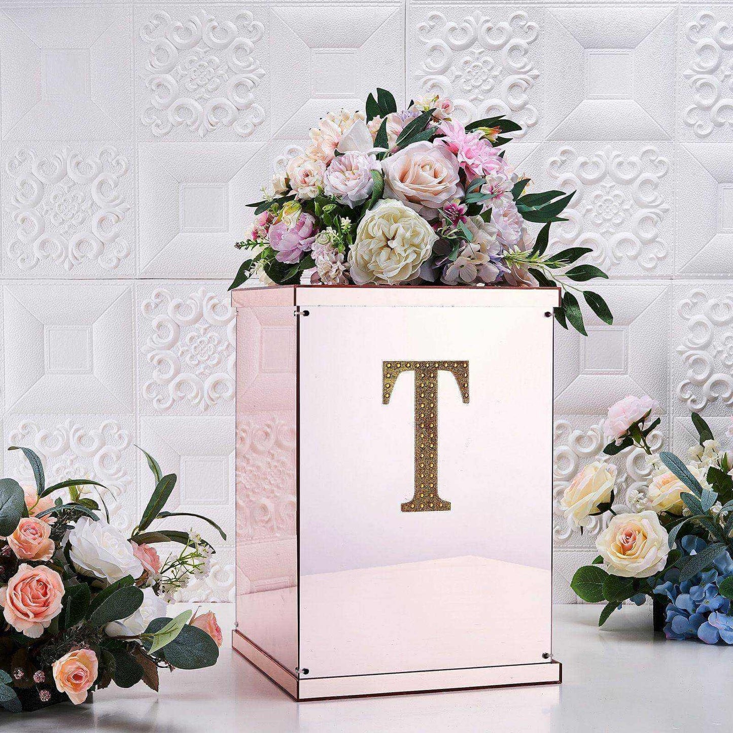 Decorative Rhinestone Alphabet "T" Letter Stickers, Glitter Adhesive Craft Letters Gold DIY Sparkle Embellishments 6"