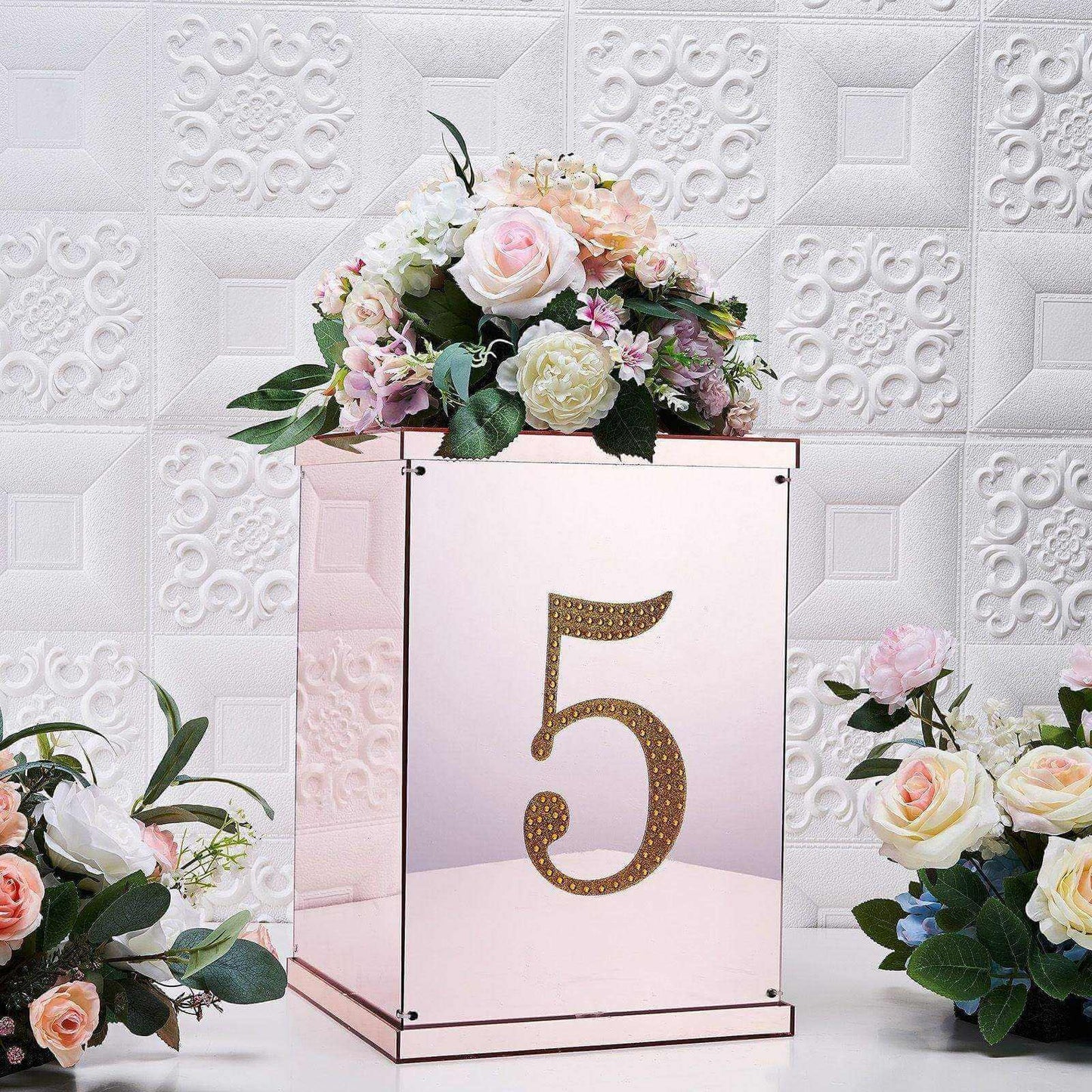 Decorative Rhinestone Number "5" Stickers, Glitter Adhesive Craft Numbers Gold DIY Sparkle Embellishments 8"