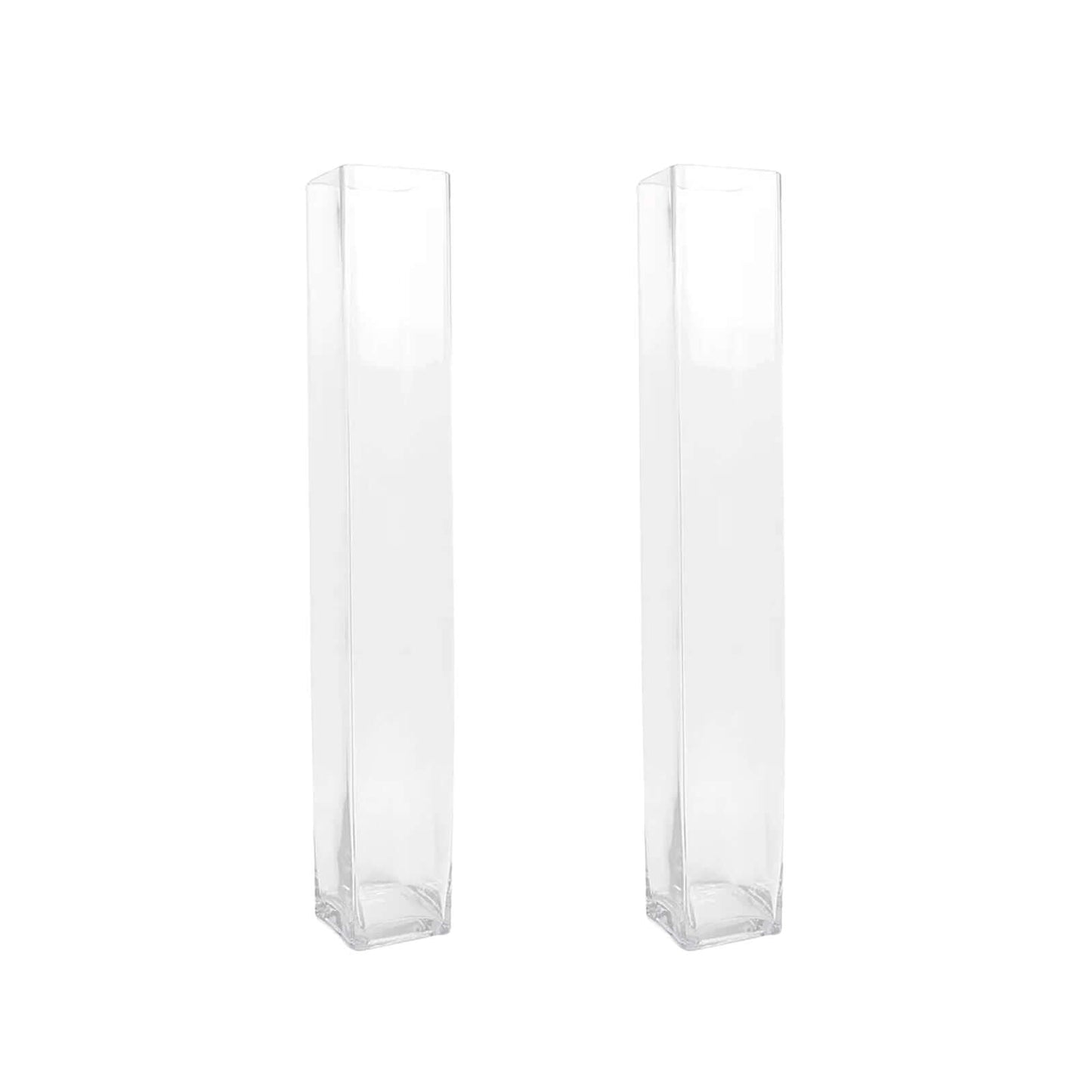 2-Pack Glass Cylinder Vases Square Clear - Durable Heavy Duty Floral Centerpieces for Weddings 32"