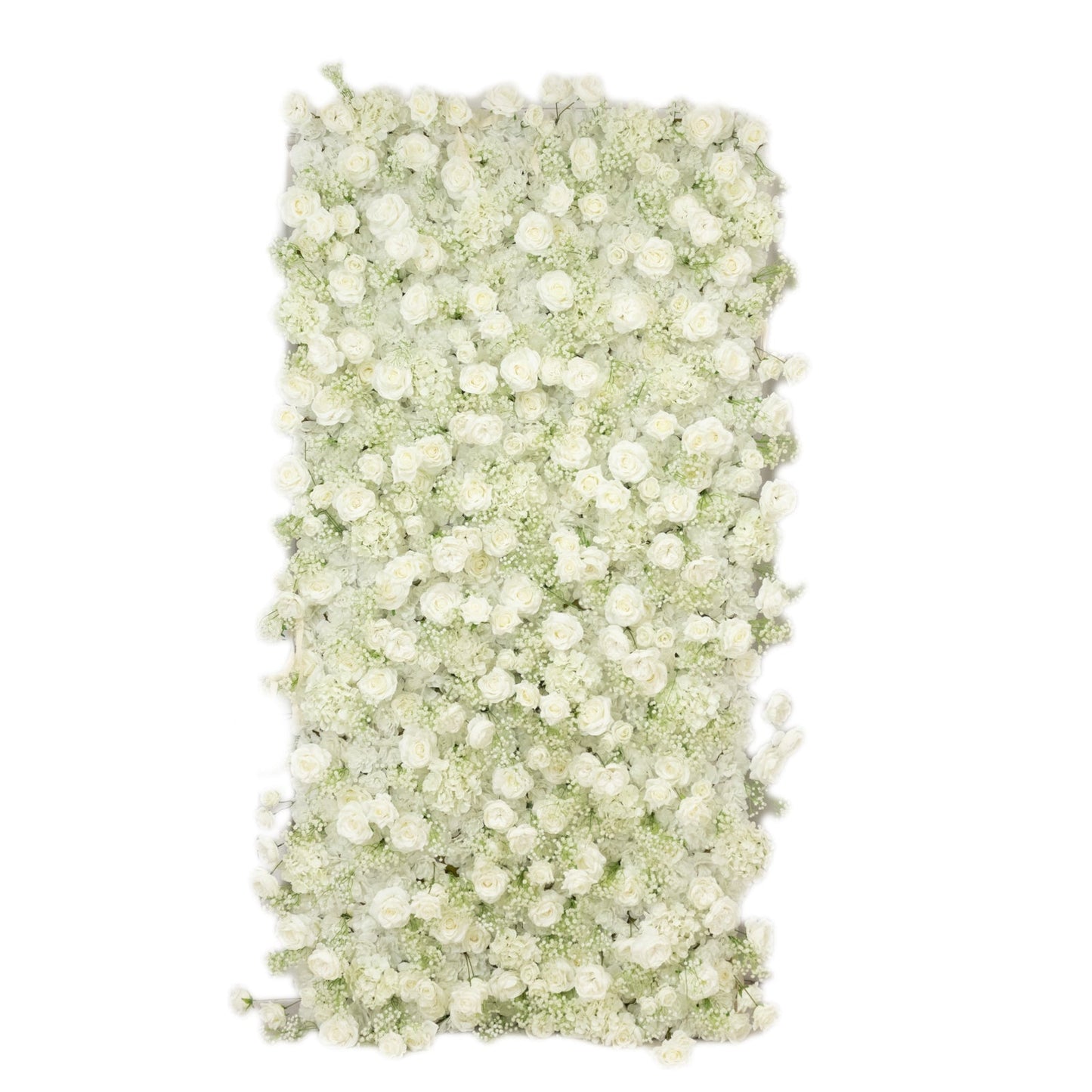 8ftx4ft Roll Up Artificial Flower Wall Panel Backdrop with White Silk Roses & Baby's Breath