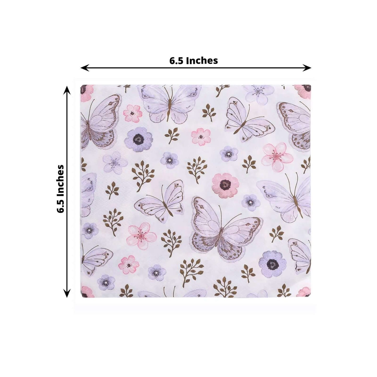 20-Pack Paper Beverage Napkins with Lavender Butterfly Floral Design Ivory - 2 Ply Soft 18GSM Garden Wedding Napkins 6.5"x6.5"