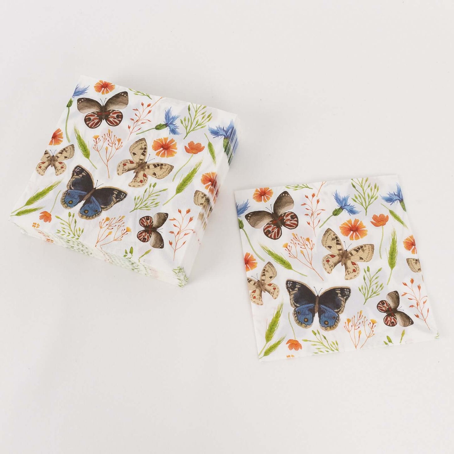 50-Pack Paper Beverage Napkins with Field Herbs and Butterfly Print Ivory - 2 Ply Disposable 18GSM Garden Party Napkins 6.5"x6.5"