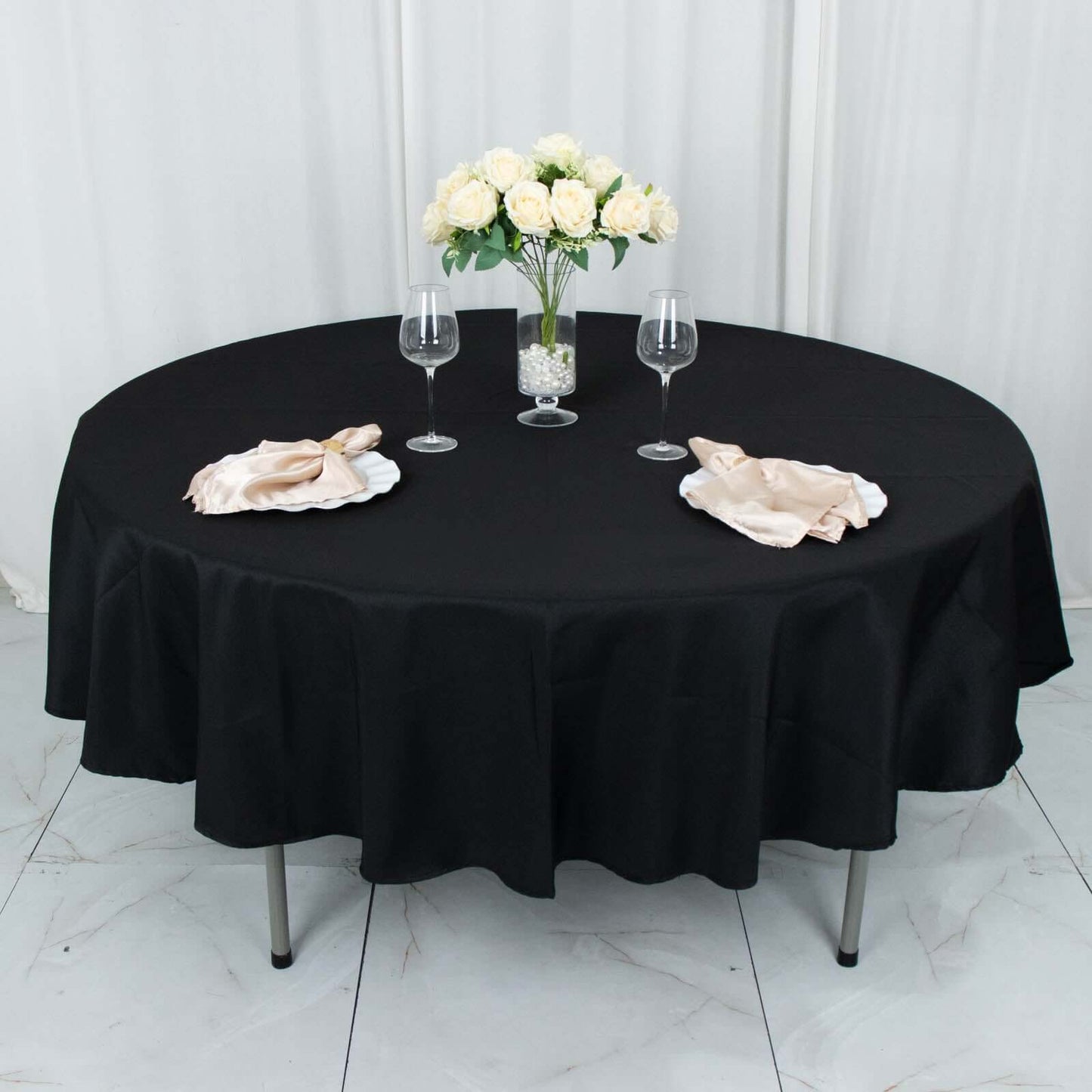 Premium Polyester 90" Round Tablecloth Black - Stain and Wrinkle-Resistant 220GSM Table Cover for Weddings & Event Decor