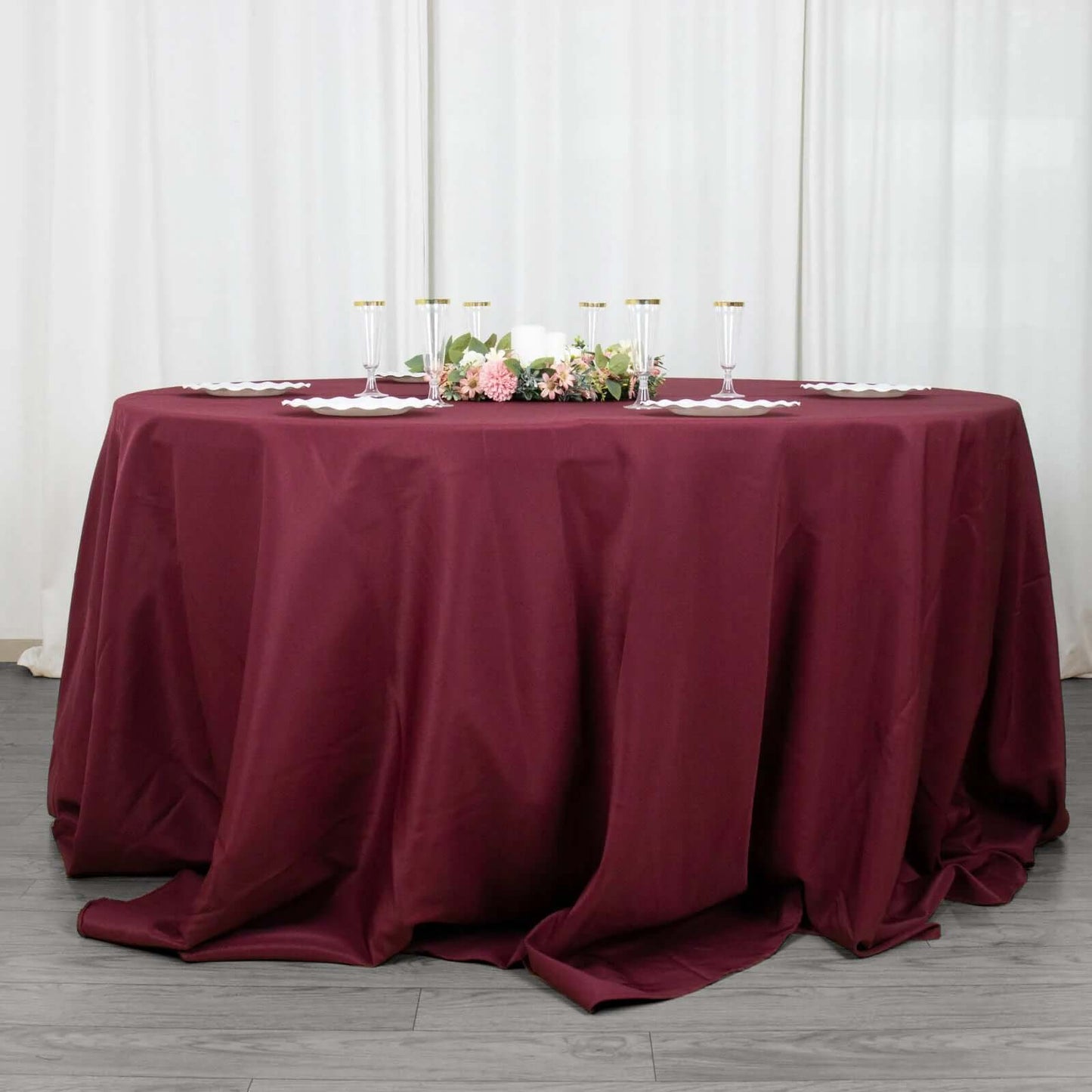 Premium Polyester 132" Round Tablecloth Burgundy - Seamless 220GSM Wrinkle-Resistant Table Cover