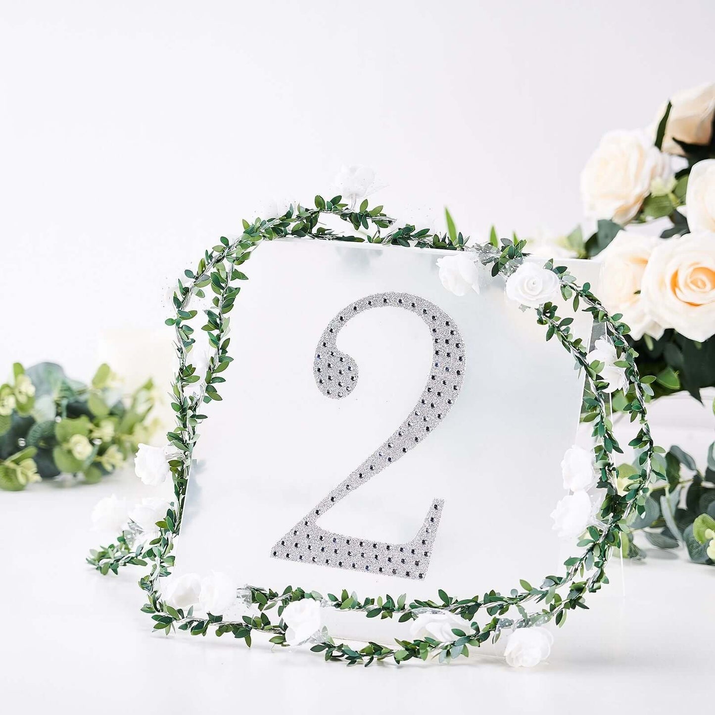 Decorative Rhinestone Number "2" Stickers, Glitter Adhesive Craft Numbers Silver DIY Sparkle Embellishments 8"