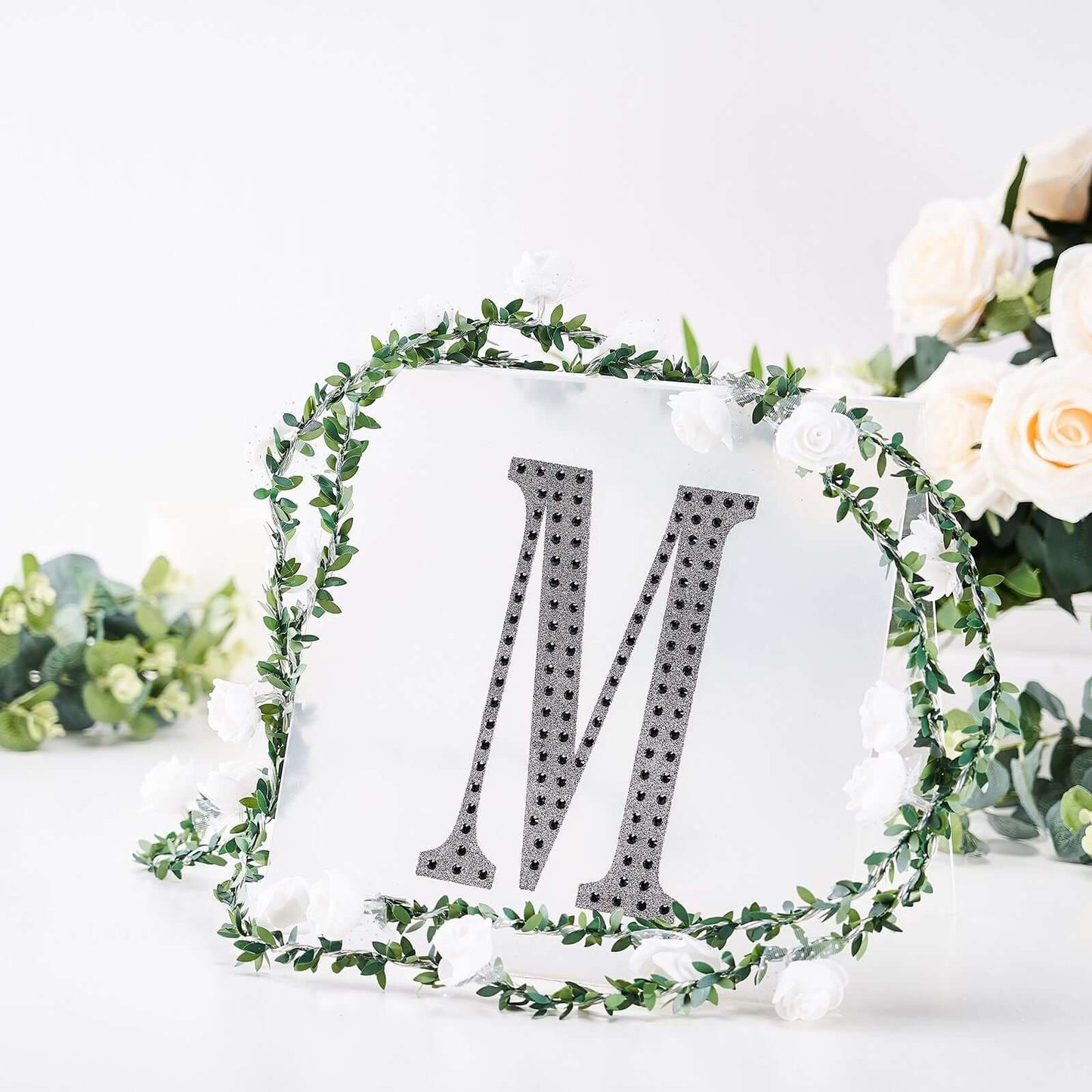 Decorative Rhinestone Alphabet "M" Letter Stickers, Glitter Adhesive Craft Letters Black DIY Sparkle Embellishments 8"