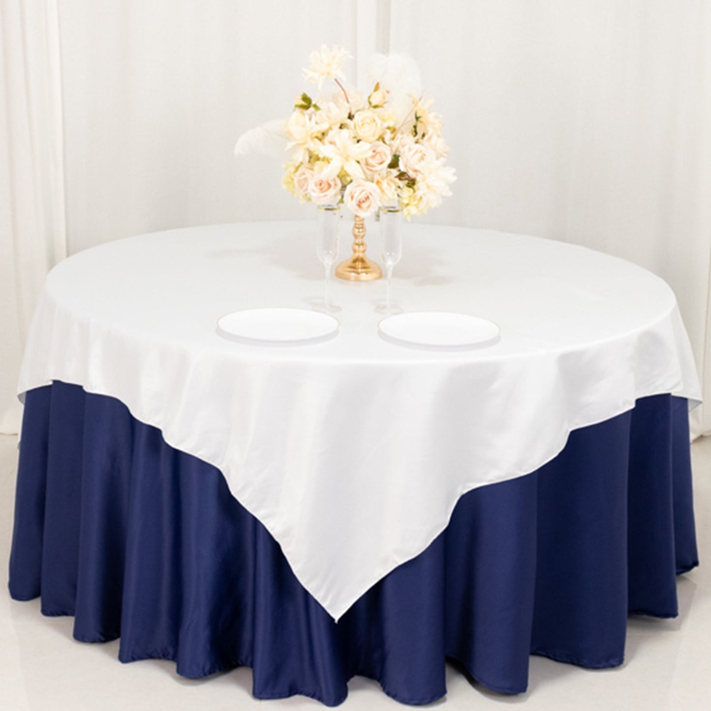 Lamour Satin 72"x72" Table Overlay Square Tablecloth White - Smooth Finish for Luxurious Events
