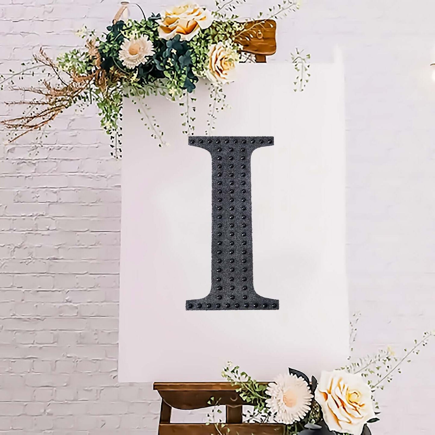 Decorative Rhinestone Alphabet "I" Letter Stickers, Glitter Adhesive Craft Letters Black DIY Sparkle Embellishments 8"