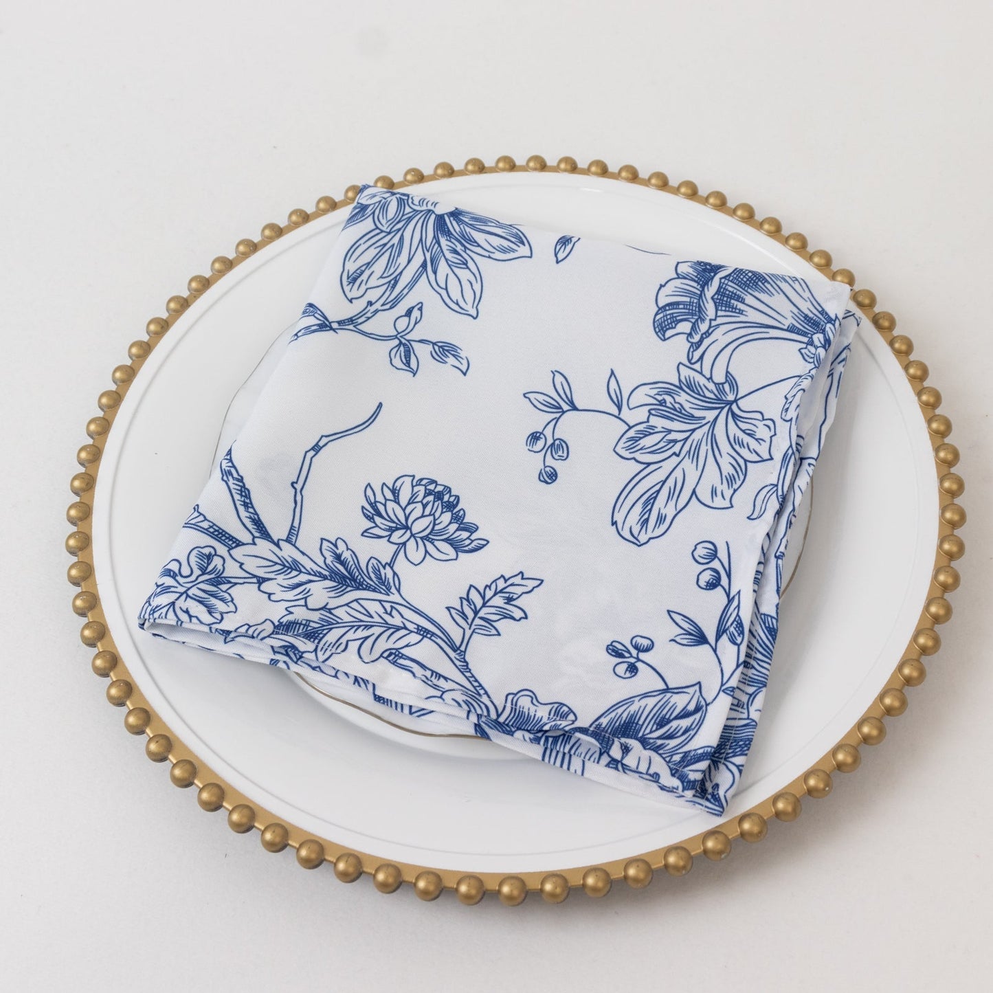 5-Pack French Toile Polyester Cloth Napkins â€“ 17"x17" Blue and White Reusable Table Napkins in Floral Design for Events & Dining