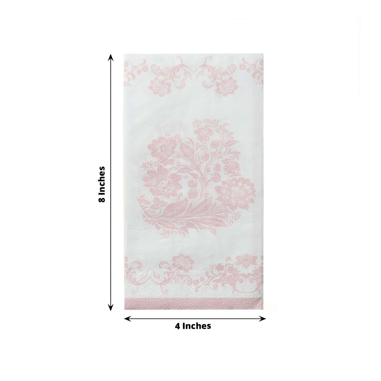 50-Pack Paper Dinner Napkins White with Pink Damask Floral Pattern 2-Ply - Stylish Disposable Napkins for Parties
